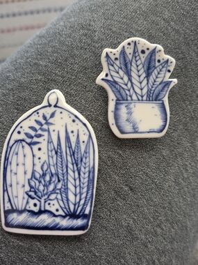 Meraki Cobalt Blue White Pottery Botanicals Plants Cactus Porcelain Magnets